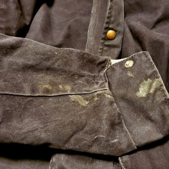 VTG Oilskin Full-Length Duster Coat With Cape Medium 100% Cotton Made In USA - Picture 6 of 16